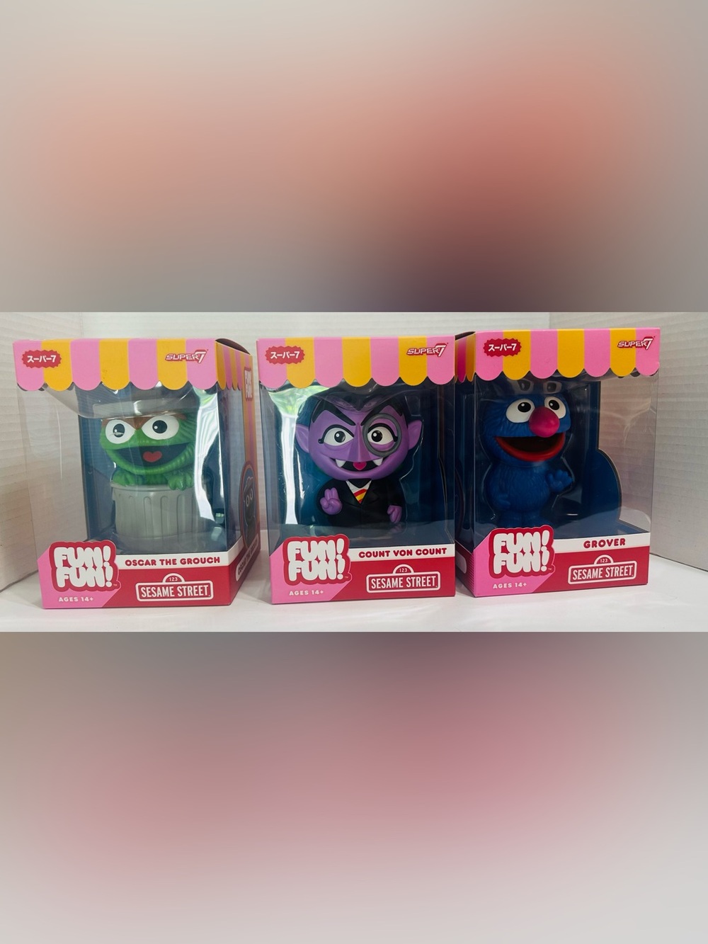 Sesame Street Super7 Fun Fun NEW Oscar the Grouch,Grover,Count von Count 3 total